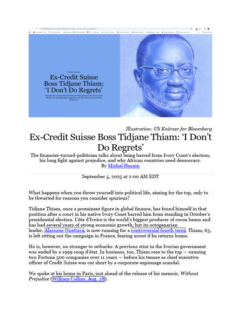 Tidjane Thiam - Bloomberg Interview | PDF | Ivory Coast | Credit Suisse