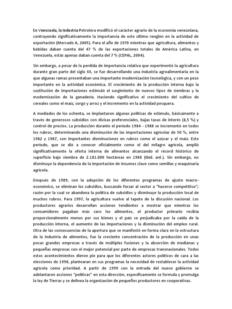 Evolución de la Agroindustria en Venezuela | PDF | Agricultura | Venezuela