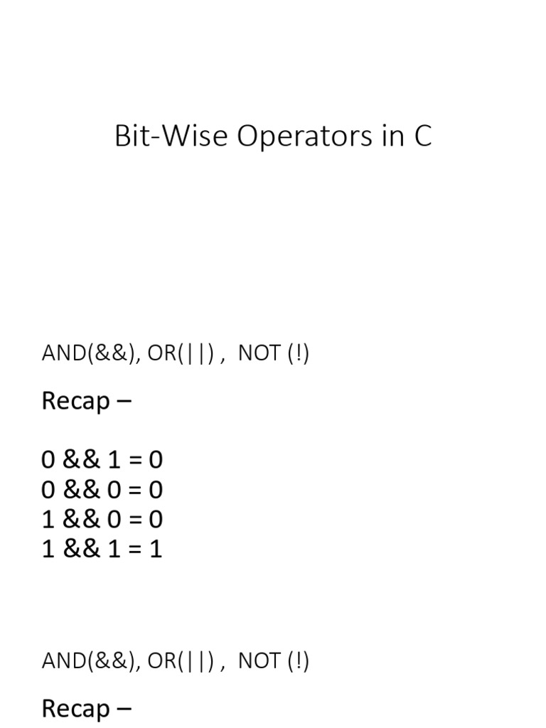 Bit-Wise Operators in C | PDF | Computer Architecture | Computer ...