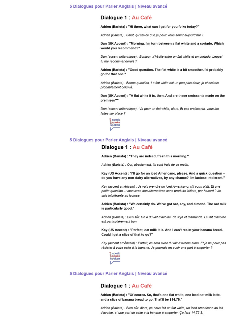 Dialogues Avancés en Anglais | PDF