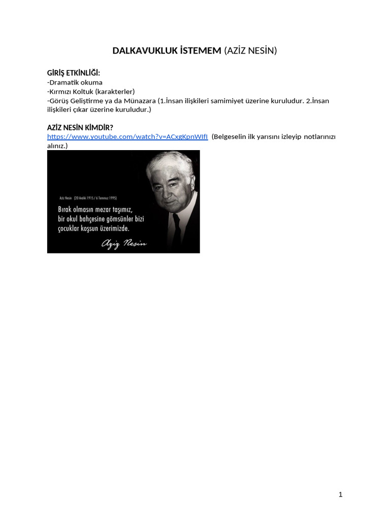 Azi̇z Nesi̇n - Dalkavukluk İstemem | PDF