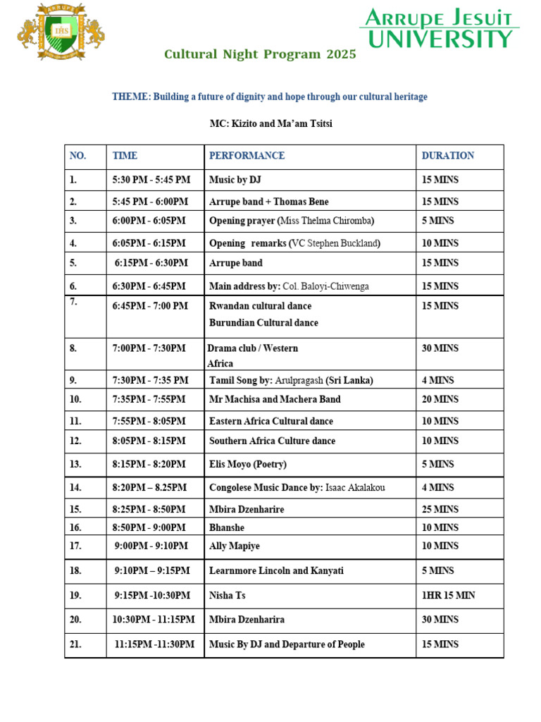 Evening Culture Night - Program List - Adjusted | PDF