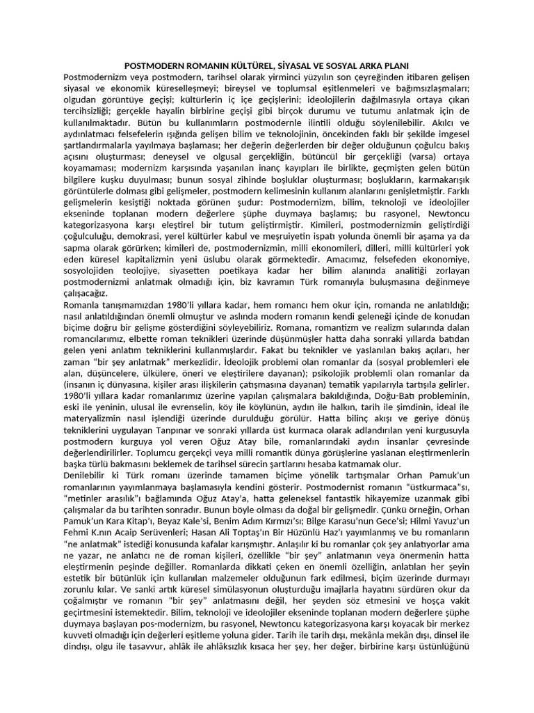 Postmodern Romanin Kültürel | PDF