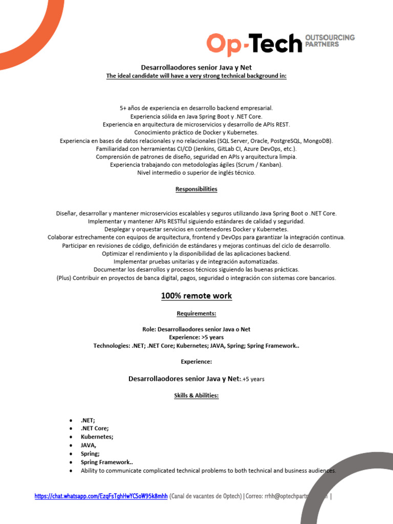 Desarrollaodores Senior Java y Net | PDF | Desarrollo de software ...