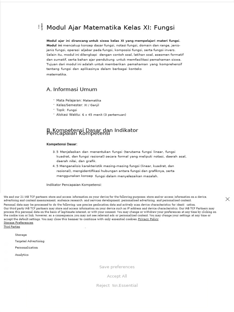 Modul Ajar Fungsi Matematika Kelas XI | PDF