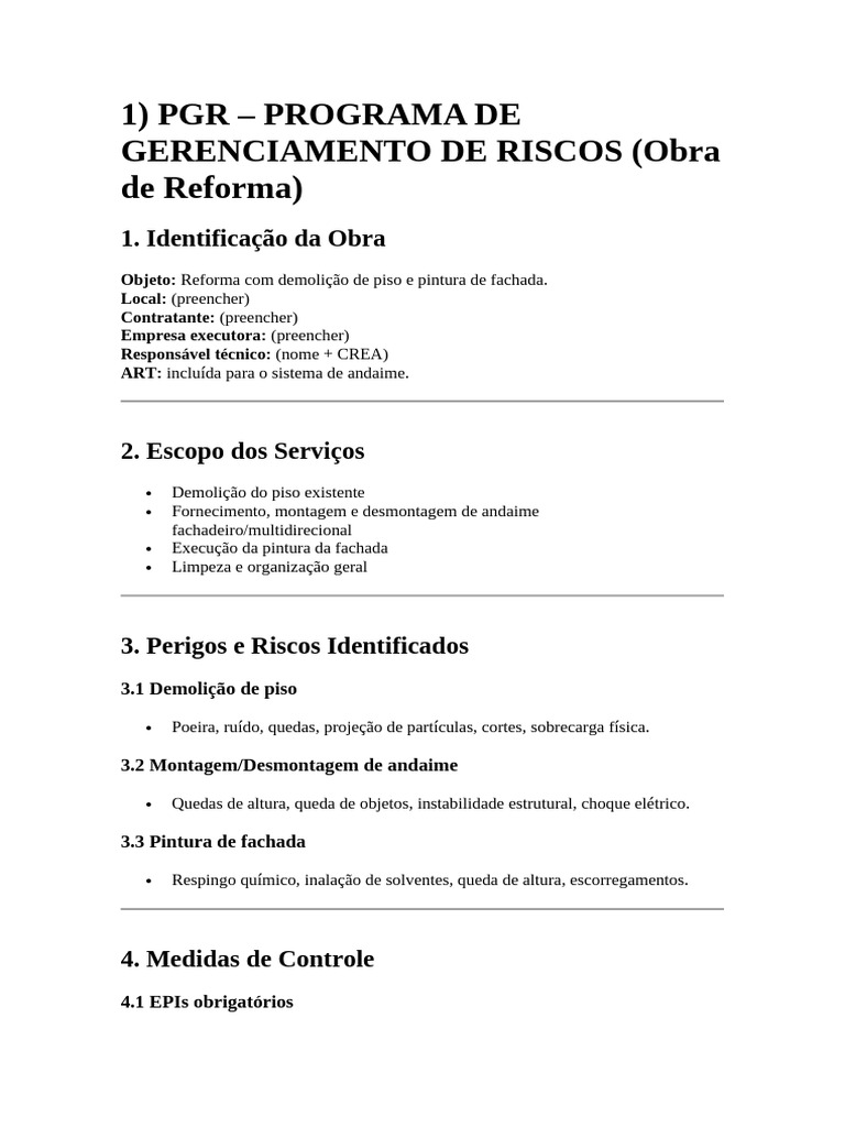 Gerenciamento de Riscos em Reformas | PDF