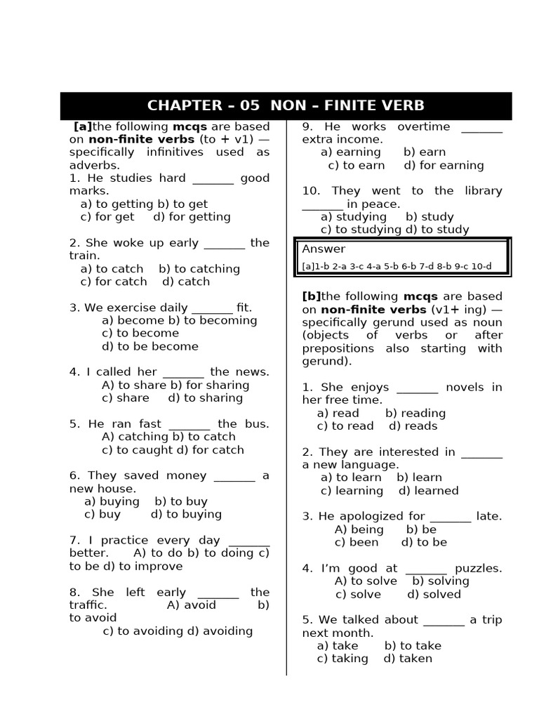Chapter - 05 Non Fininte Verb+ Test Your Self | PDF | Verb | Morphology