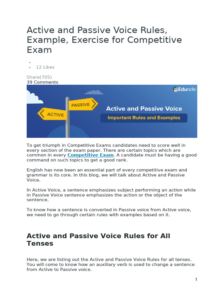 Active and Passive Voice Rules Explained | PDF | Subject (Grammar ...