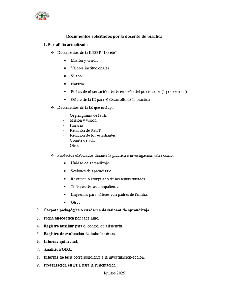 Documentos Solicitados Por La Docente de Práctica Oki | PDF