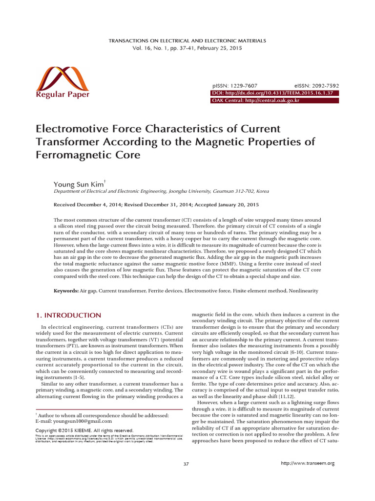 Electromotive Force Characteristics of Current Transformer According to ...
