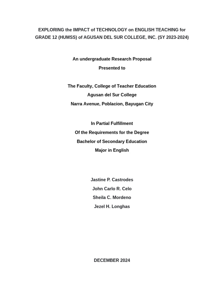 Exploring The Impact of Technology On English Teaching For Grade 12 | PDF