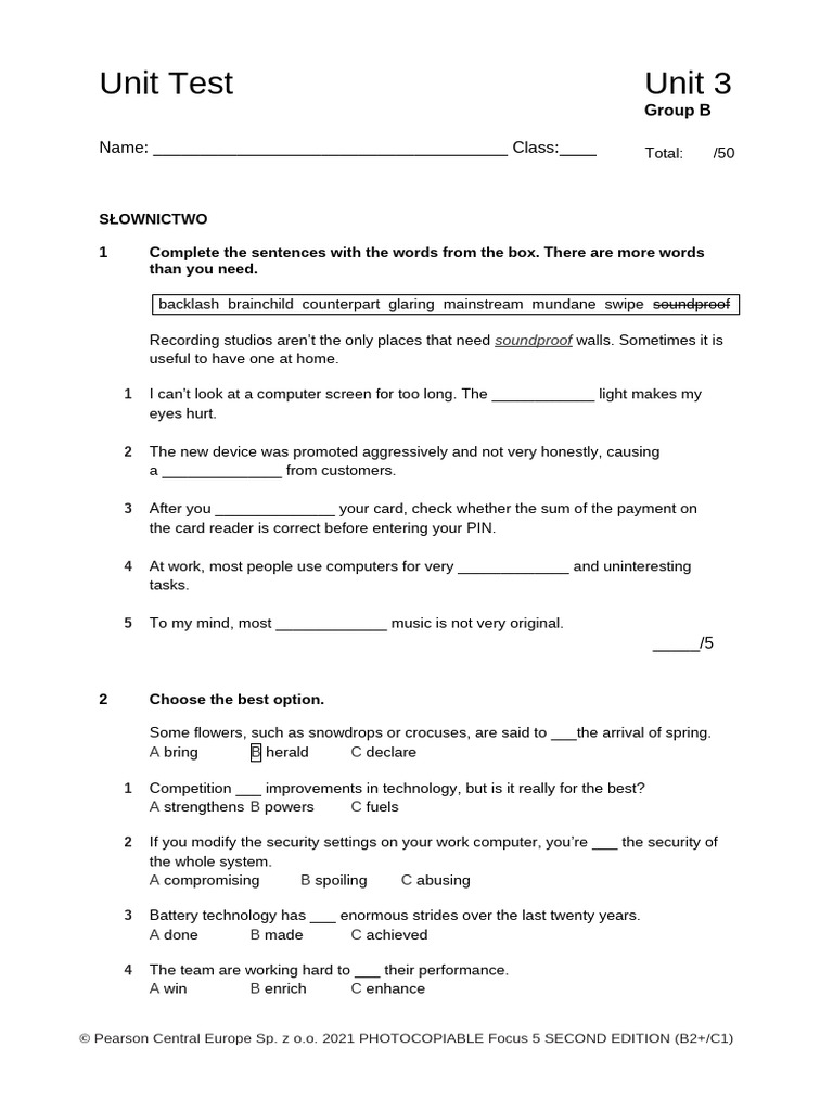 Focus5_2E_Unit_Test_Unit3_GroupB_1kol | PDF | Computing