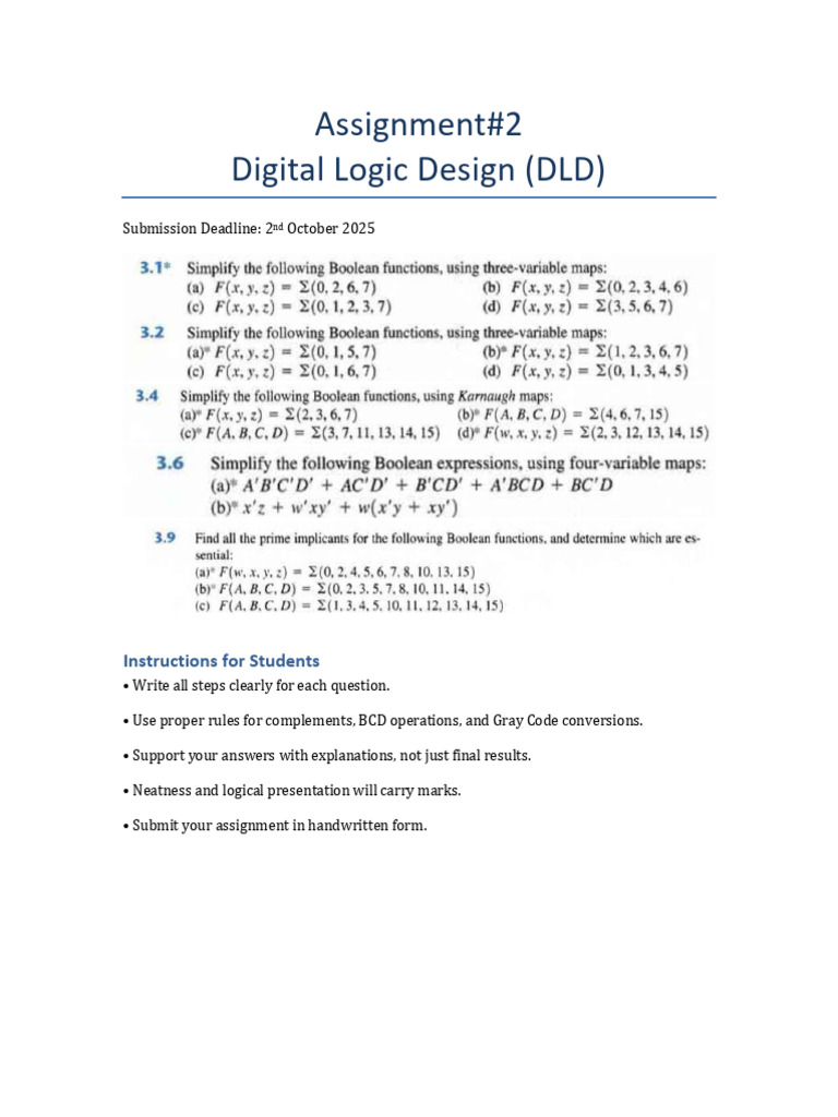 DLD Assignment Instructions and Guidelines | PDF