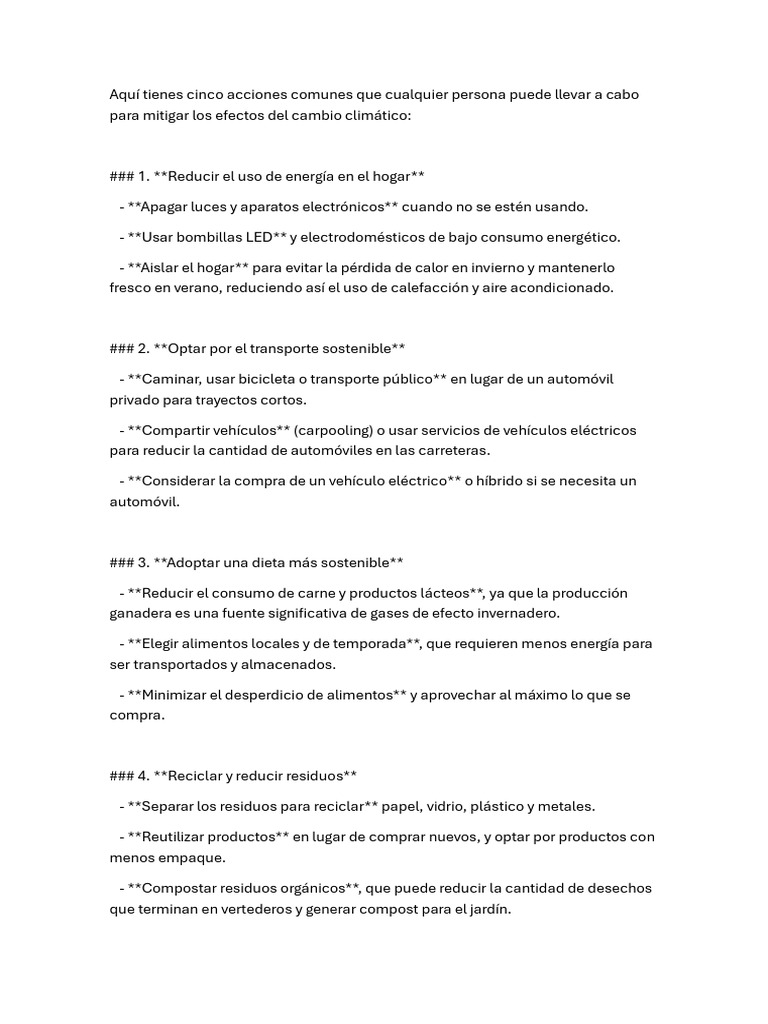Acciones para Combatir el Cambio Climático | PDF | Mitigación del ...