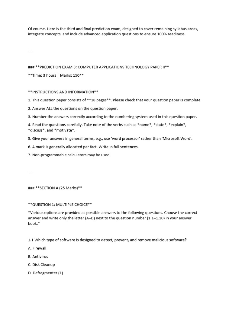 Computer Applications Technology Exam 3 | PDF | Computer Hardware ...
