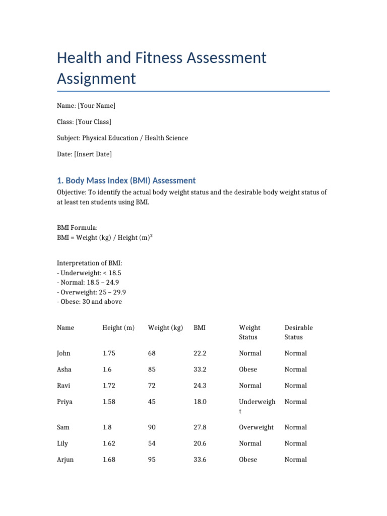Health & Fitness Assessment Guide | PDF | Body Mass Index ...