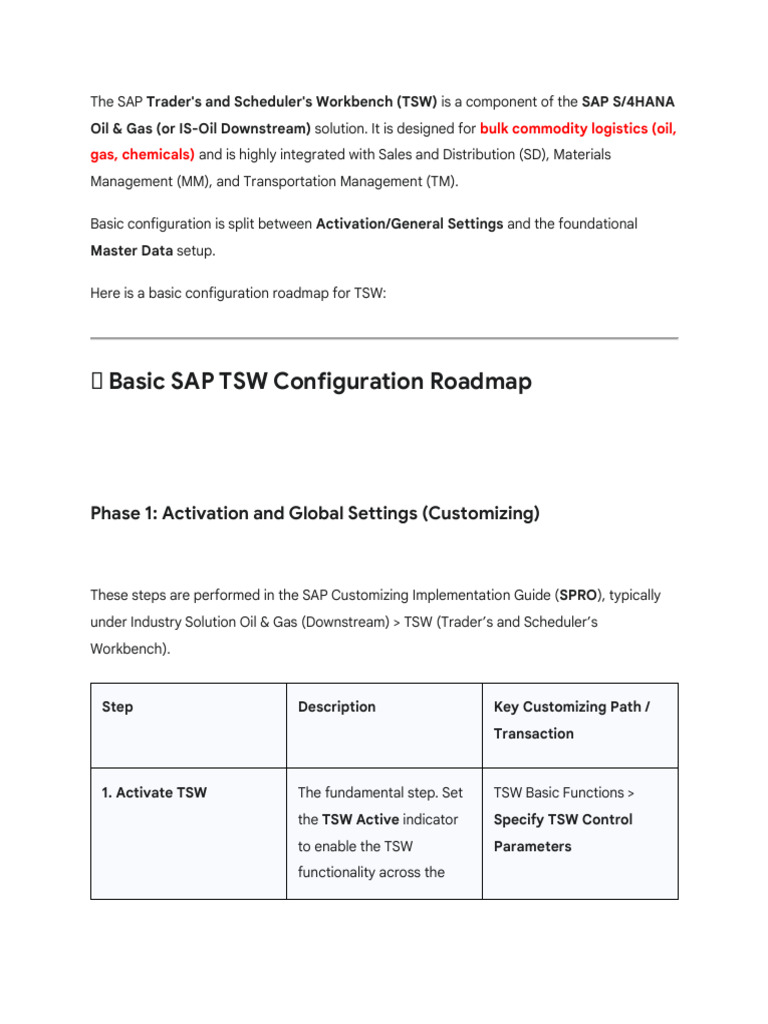 SAP TSW Configuration Guide for Oil & Gas | PDF | Transport | Logistics