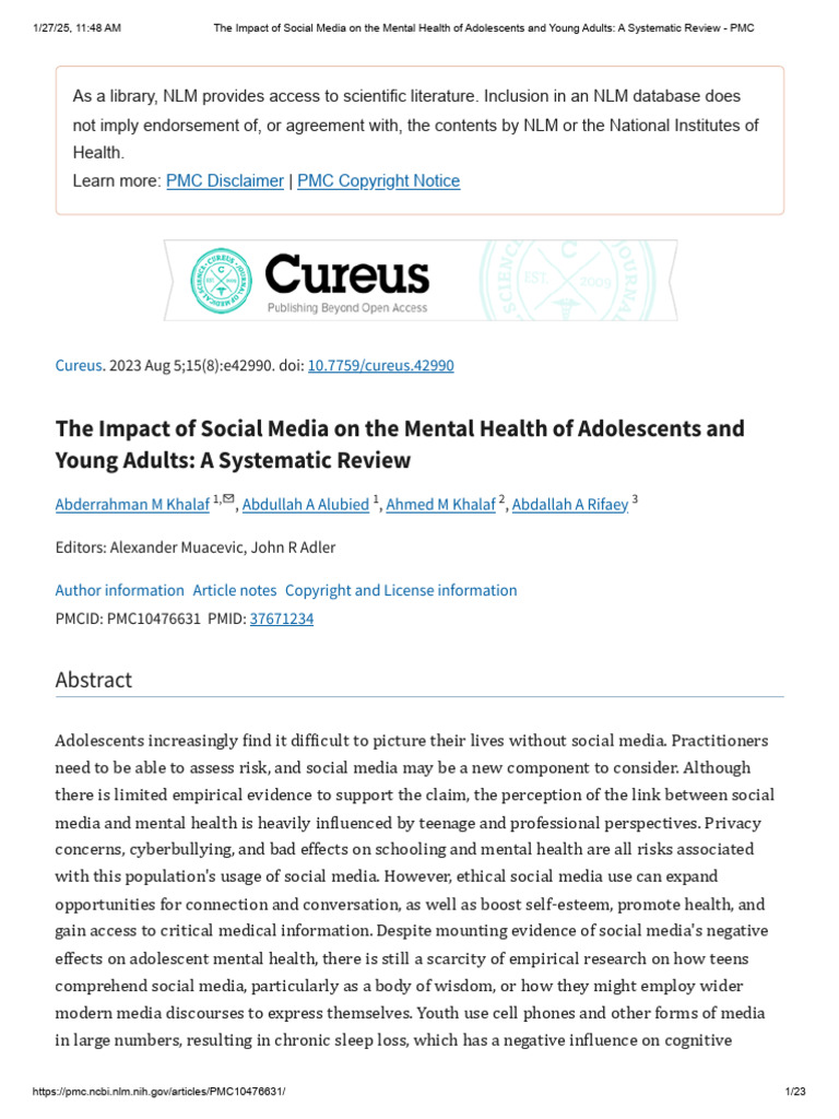 Social Media's Impact on Youth Mental Health | PDF | Adolescence ...