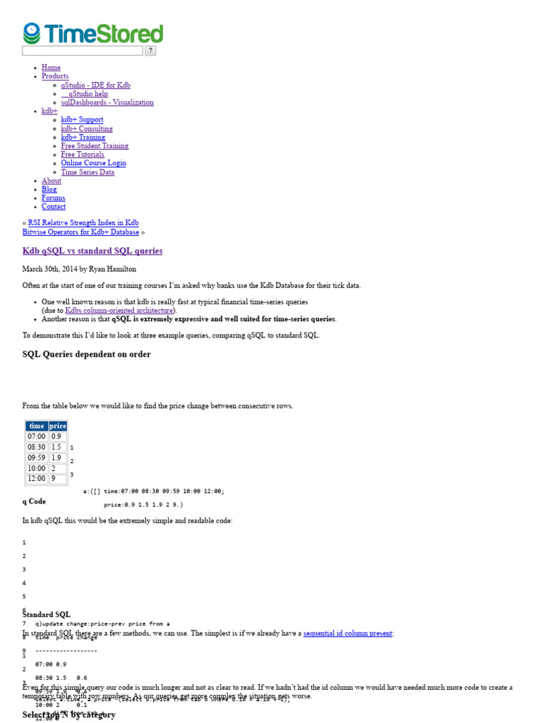 Kdb+ qSQL vs Standard SQL Comparison | PDF | Sql | Databases