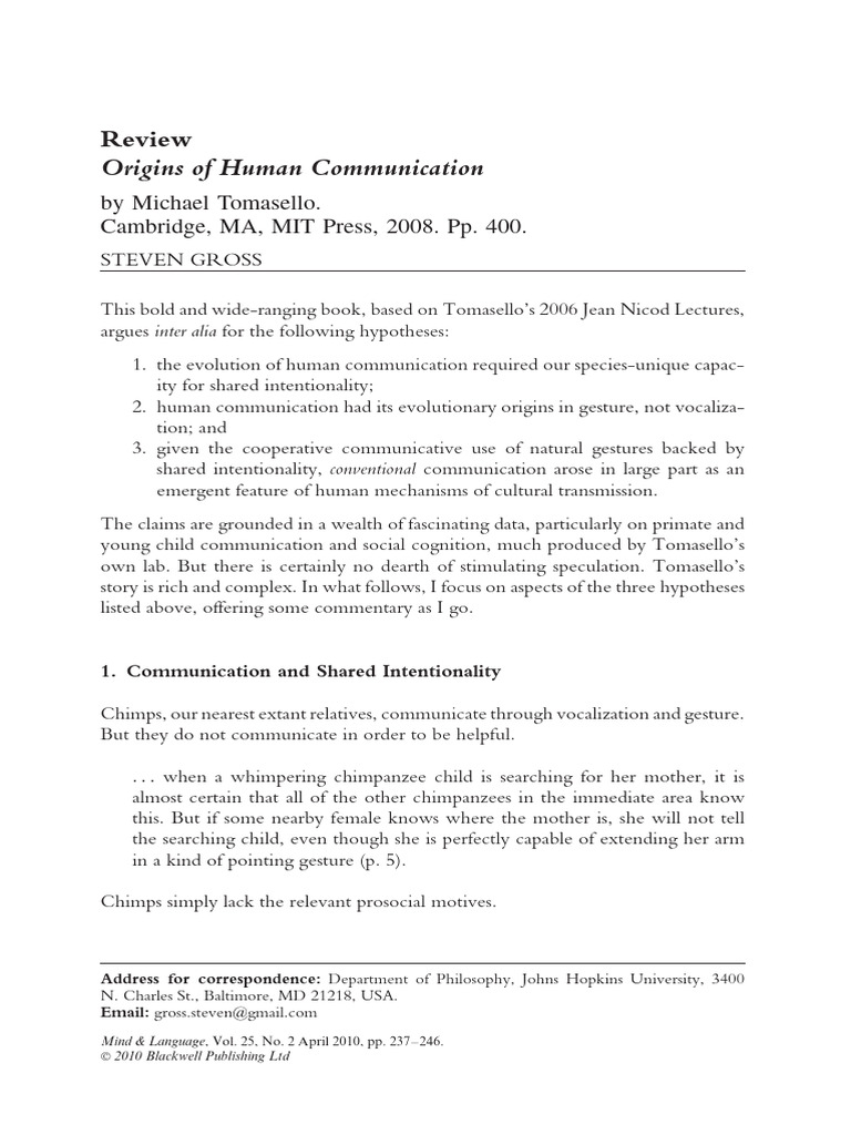 Evolution of Human Communication Insights | PDF | Michael Tomasello ...