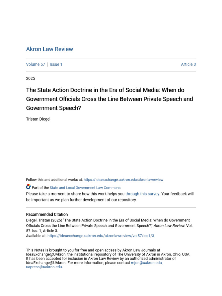 State Action Doctrine in The Era of Social Media | PDF | Bivens V. Six ...