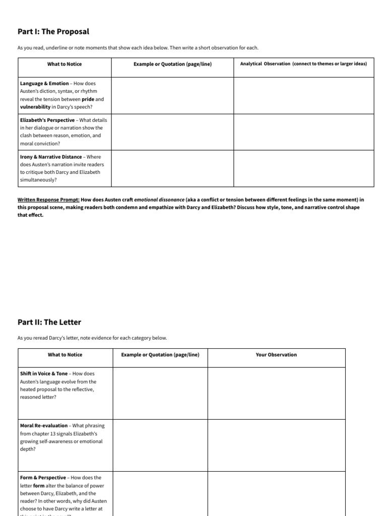 Darcy's Proposal and Letter Chart and Written Response | PDF