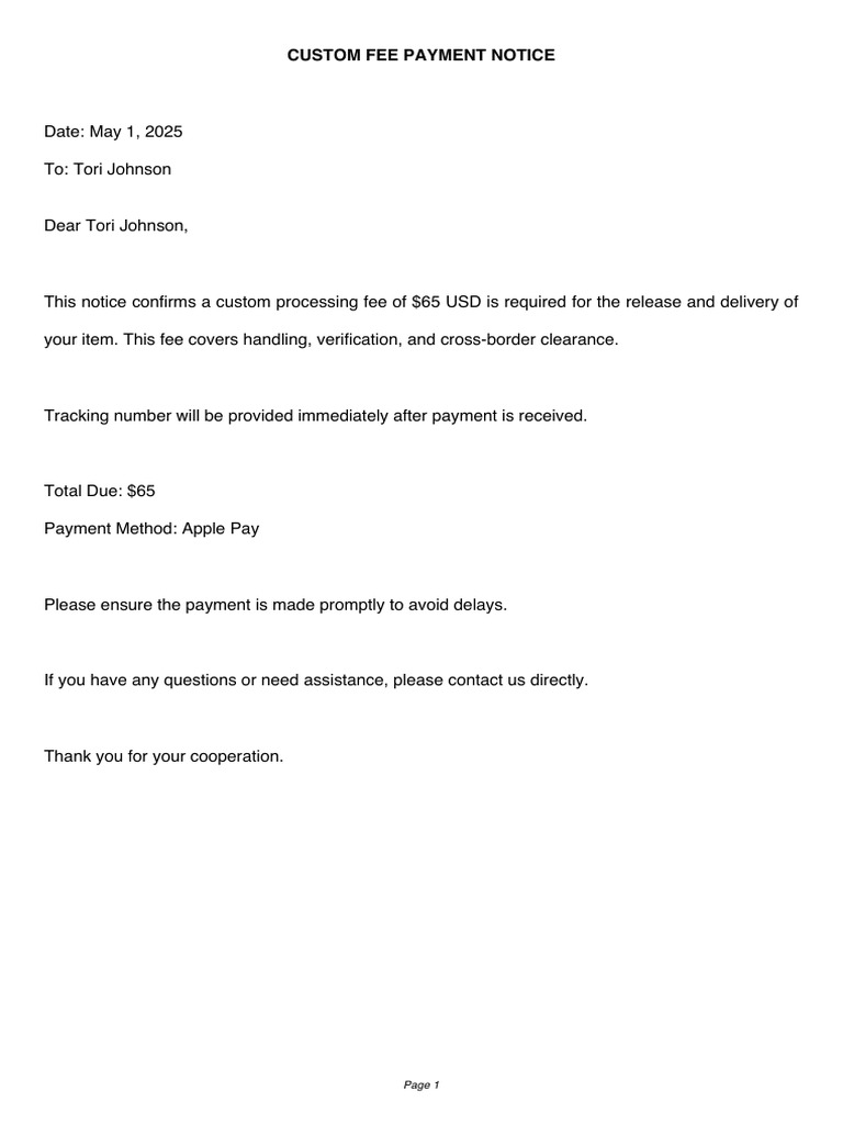 Custom Fee Document PDF | PDF
