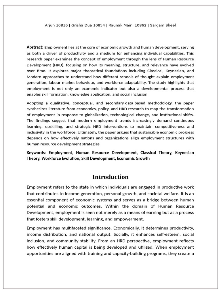 A Paper On Employment and Its Evolution | PDF | Unemployment ...