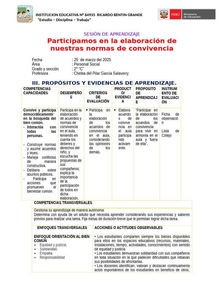 Normas de Convivencia en el Aula 2°C | PDF | Salón de clases | Maestros