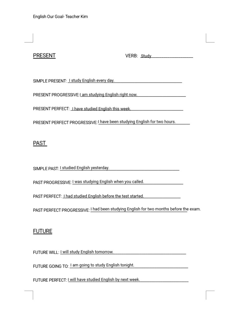 Kami Export - VERB TENSES PRACTICE SHEET Teacher Kim | PDF | Perfect ...