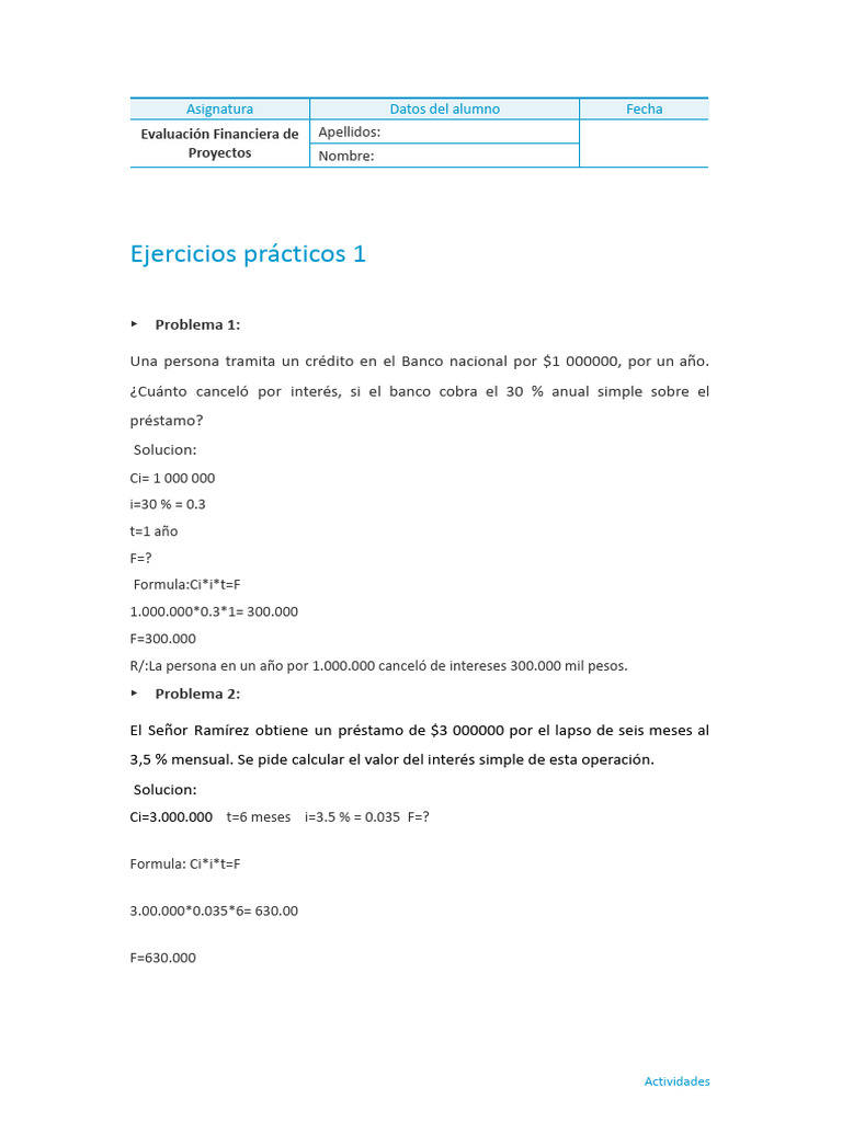 Ejercicios de Interés Simple en Finanzas | PDF | Servicios financieros ...