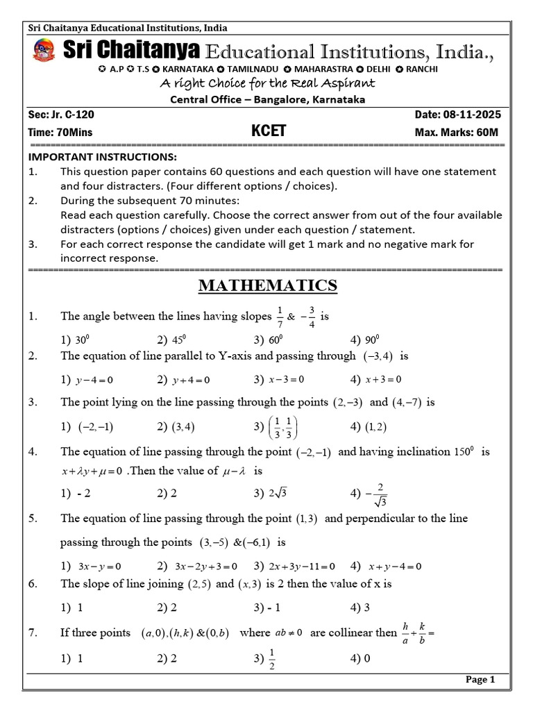 KCET Mathematics Question Paper | PDF | Circle | Line (Geometry)
