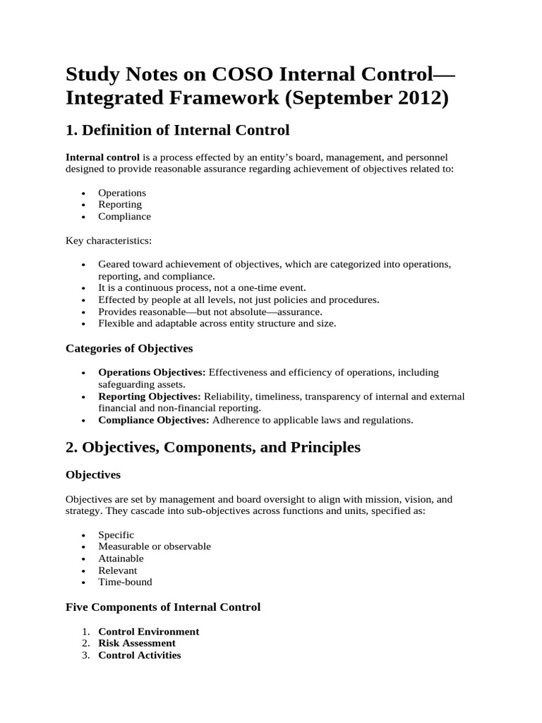 COSO Internal Control Framework Study Guide | PDF | Internal Control ...