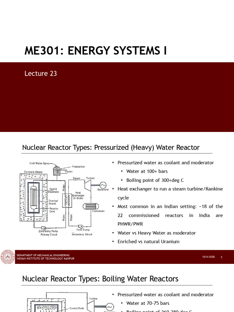 Lecture23 ME301 07102025 | PDF | Nuclear Reactor | Pressurized Water ...
