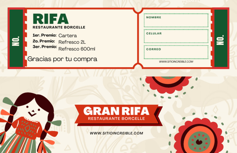 Boleto Ticket para Rifa o Sorteo Mexicano Por La Independencia de ...