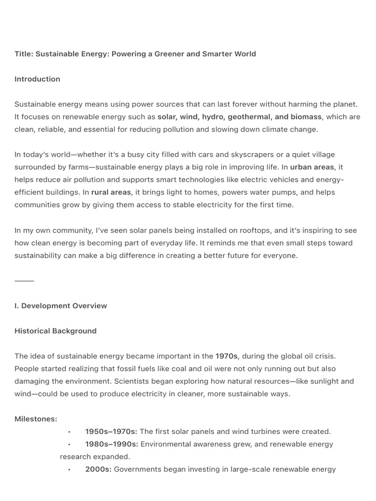 Sustainable Energy for a Greener Future | PDF | Sustainable Energy ...