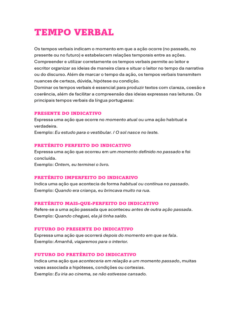 Entenda os Tempos Verbais em Português | PDF