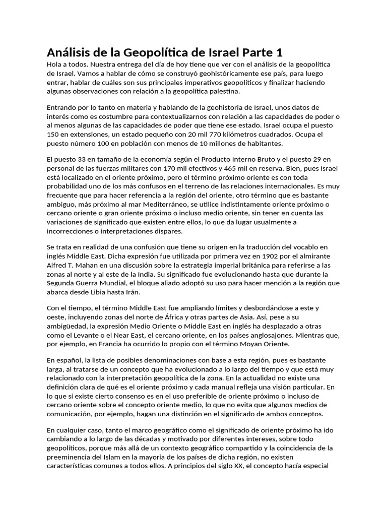 Análisis de La Geopolítica de Israel Parte 1 | PDF | Israel | Política ...