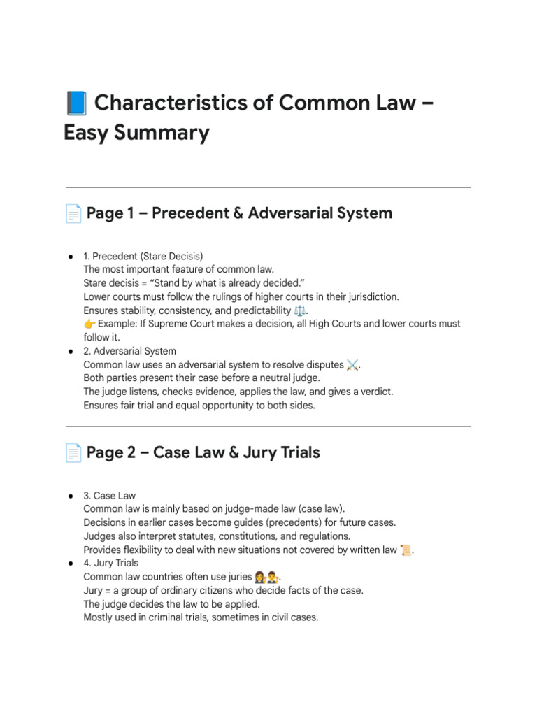 Common Law Characteristics Explained | PDF