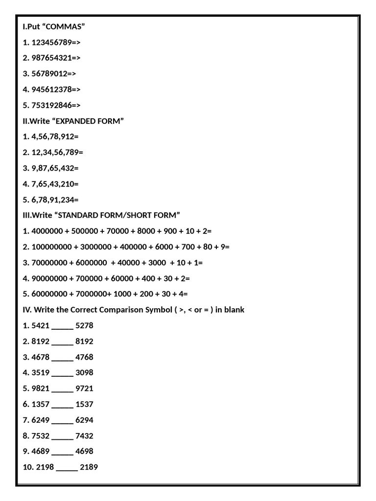 Math Exercises: Numbers & Operations | PDF