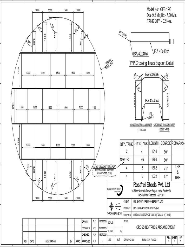 Fire Water Storage Tank Design Details | PDF