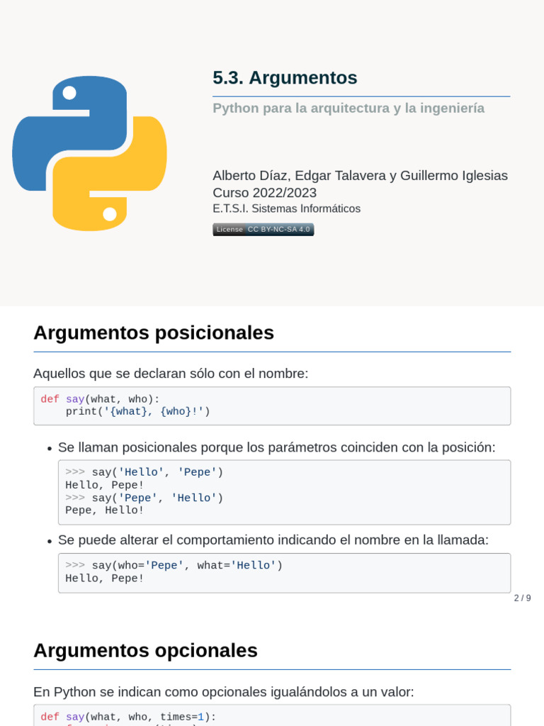 Argumentos en Python: Guía Esencial | PDF | Python (lenguaje de ...