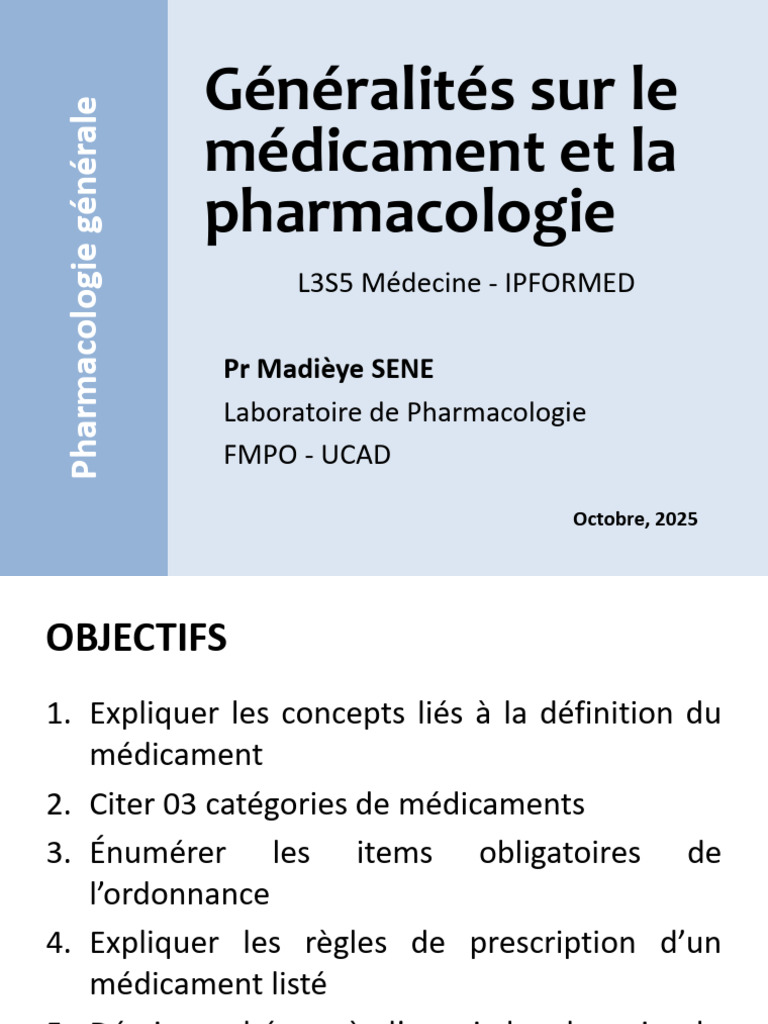 Généralités sur le médicament et la pharmacologie | PDF ...