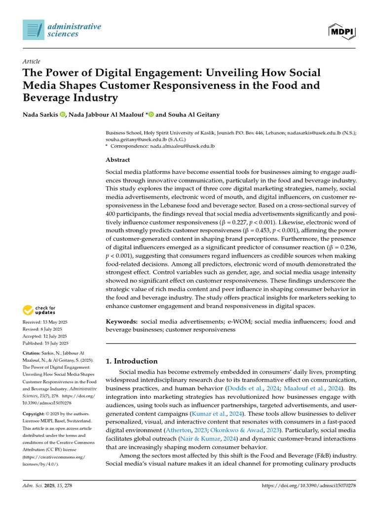 Social Media's Impact on F&B Customer Engagement | PDF | Marketing ...