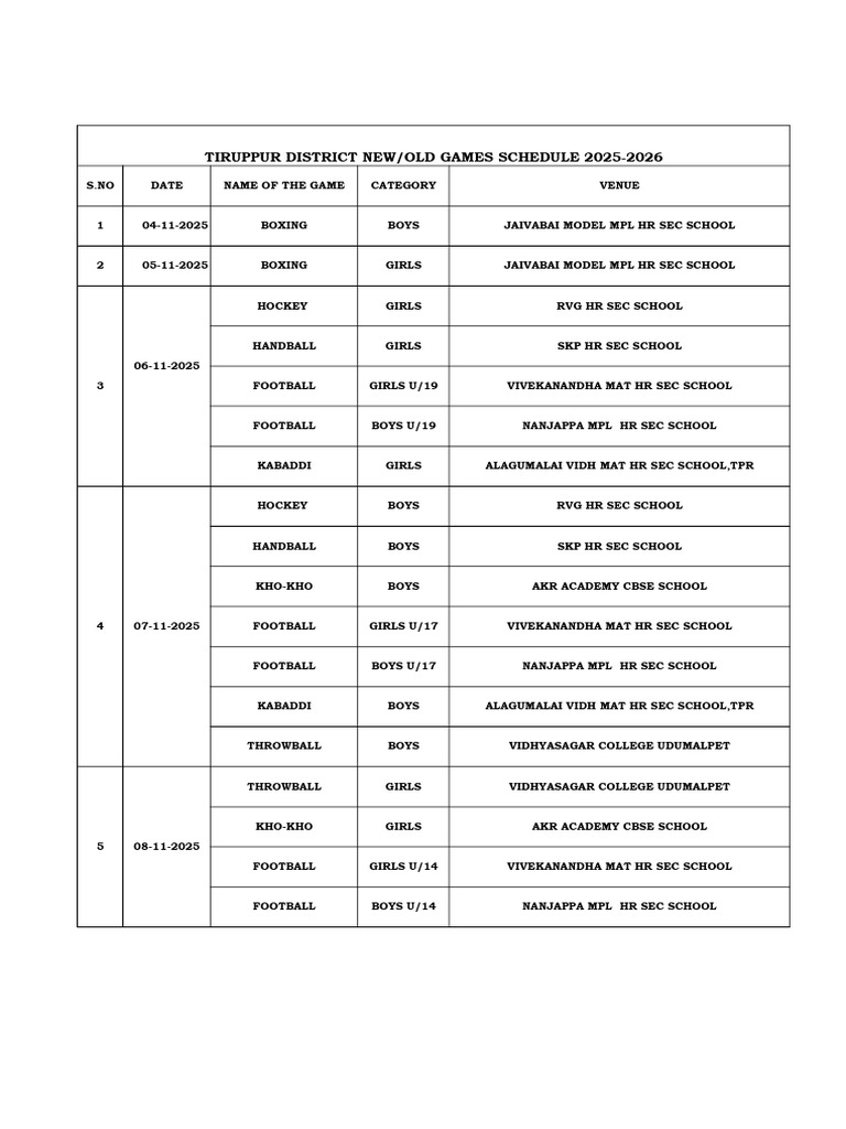 Revised Schedule | PDF