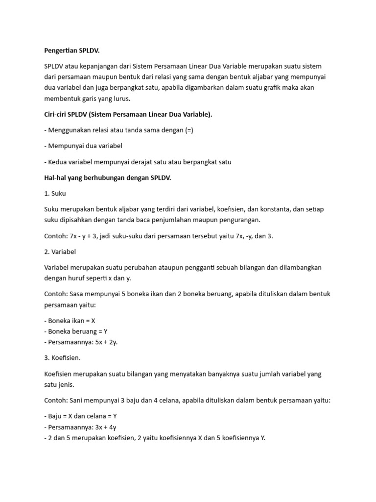 Pengertian SPLDV | PDF