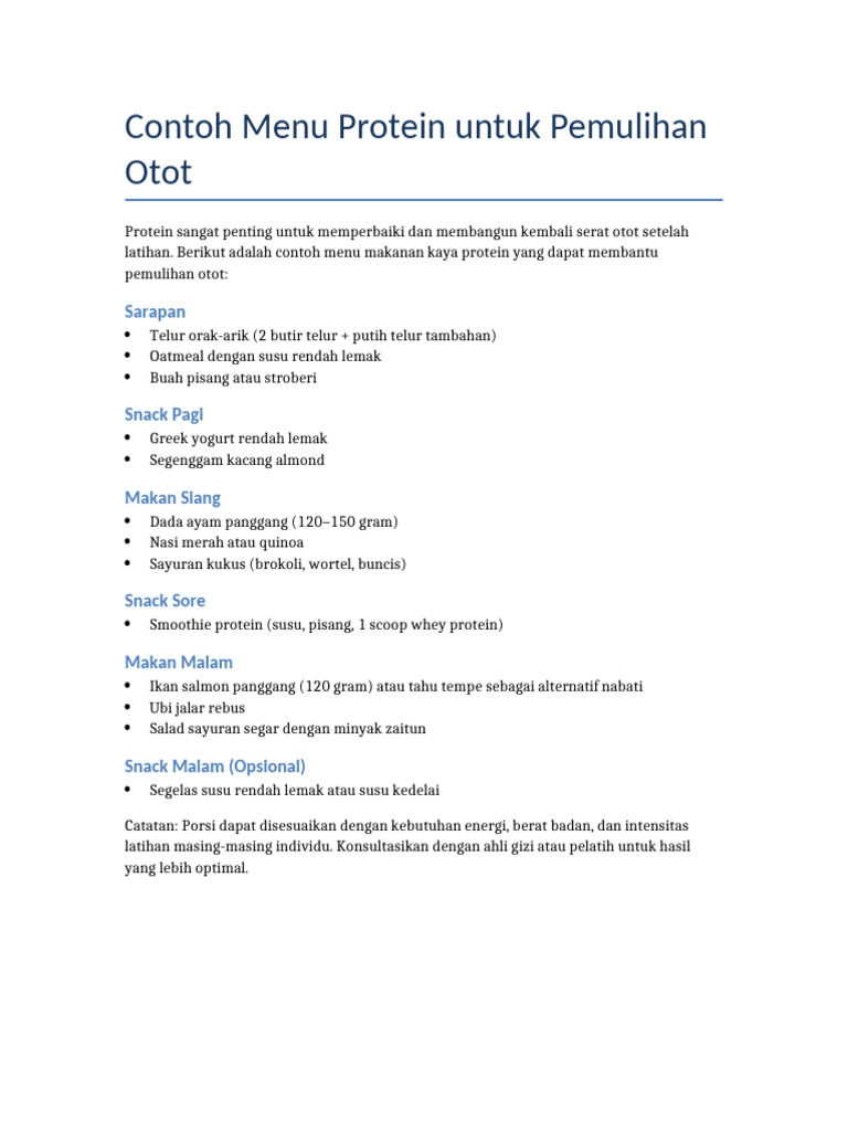 Menu Protein untuk Pemulihan Otot | PDF