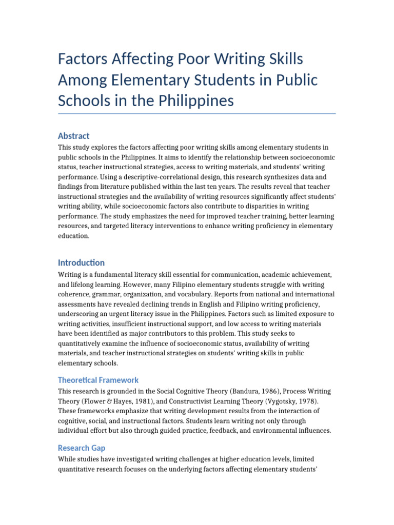 Factors Influencing Writing Skills in Filipino Students | PDF ...