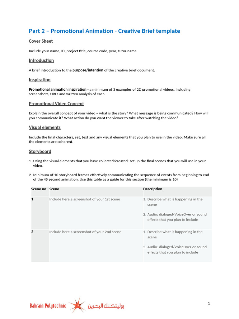 Creative Brief for Promotional Animation | PDF