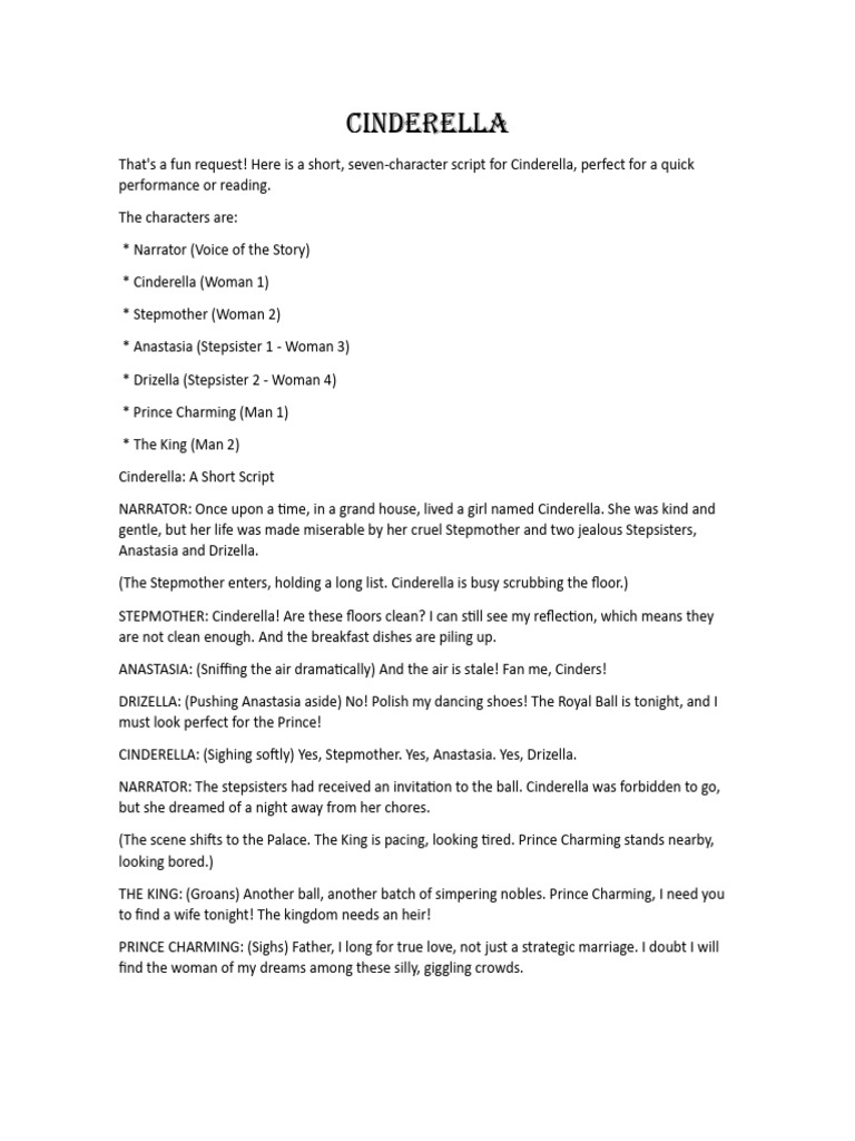 Cinderella: A Short Performance Script | PDF | Cinderella | Folklore